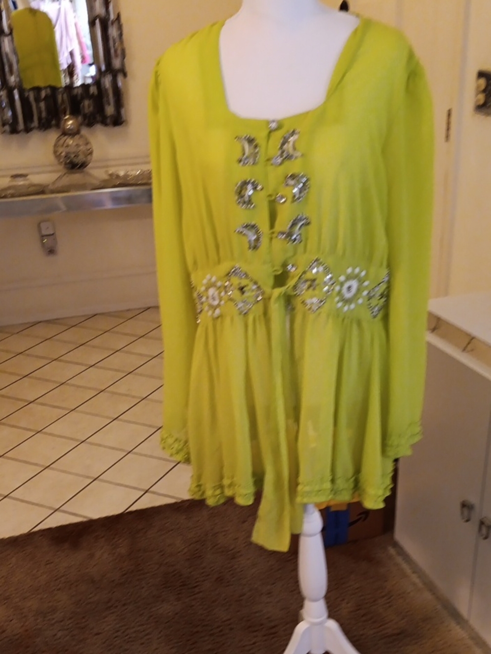 Ashro Lime Green Embellished Long Sleeve Jacket